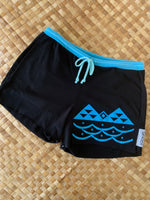 Load image into Gallery viewer, Ladies Size XS &quot;Blue &amp; Teal Hawaiian Canoe Club&quot; Simple Shorty Shorts
