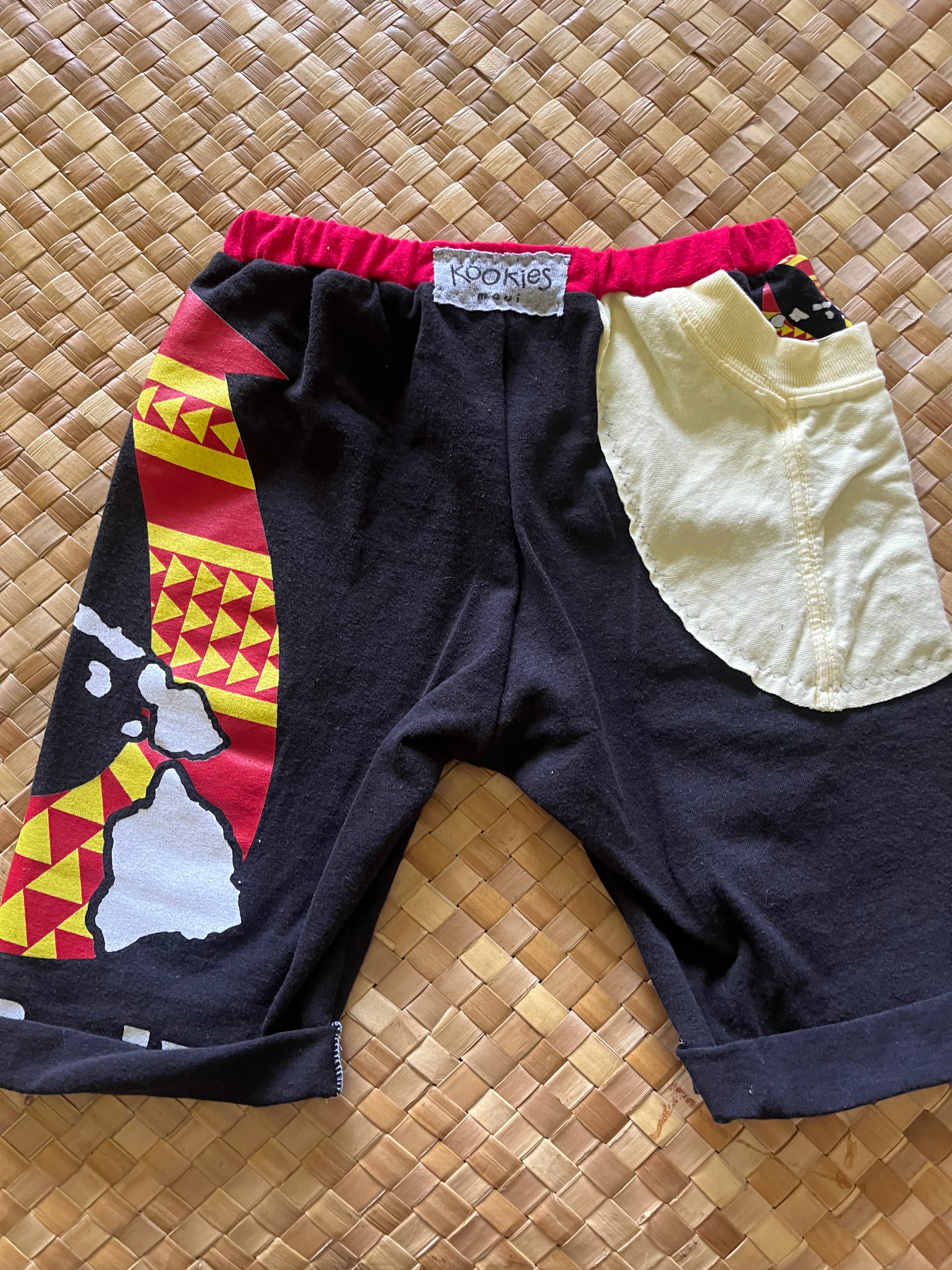 Kids Size 6 "Black & Red Fish Hook and Islands" Beach Comber Shorts