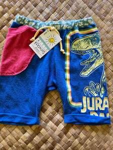 Kids Size 4 "Blue & Red Jurassic Park" Beach Comber Shorts