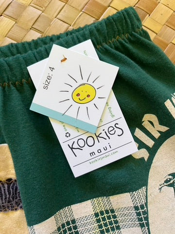 Kids Size 4 "Green Palaka Rooster" ʻOpihi Picker Pants