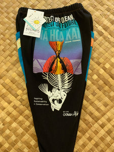 Kids Size 4 "Black & Teal Save Our Oceans" ʻOpihi Picker Pants