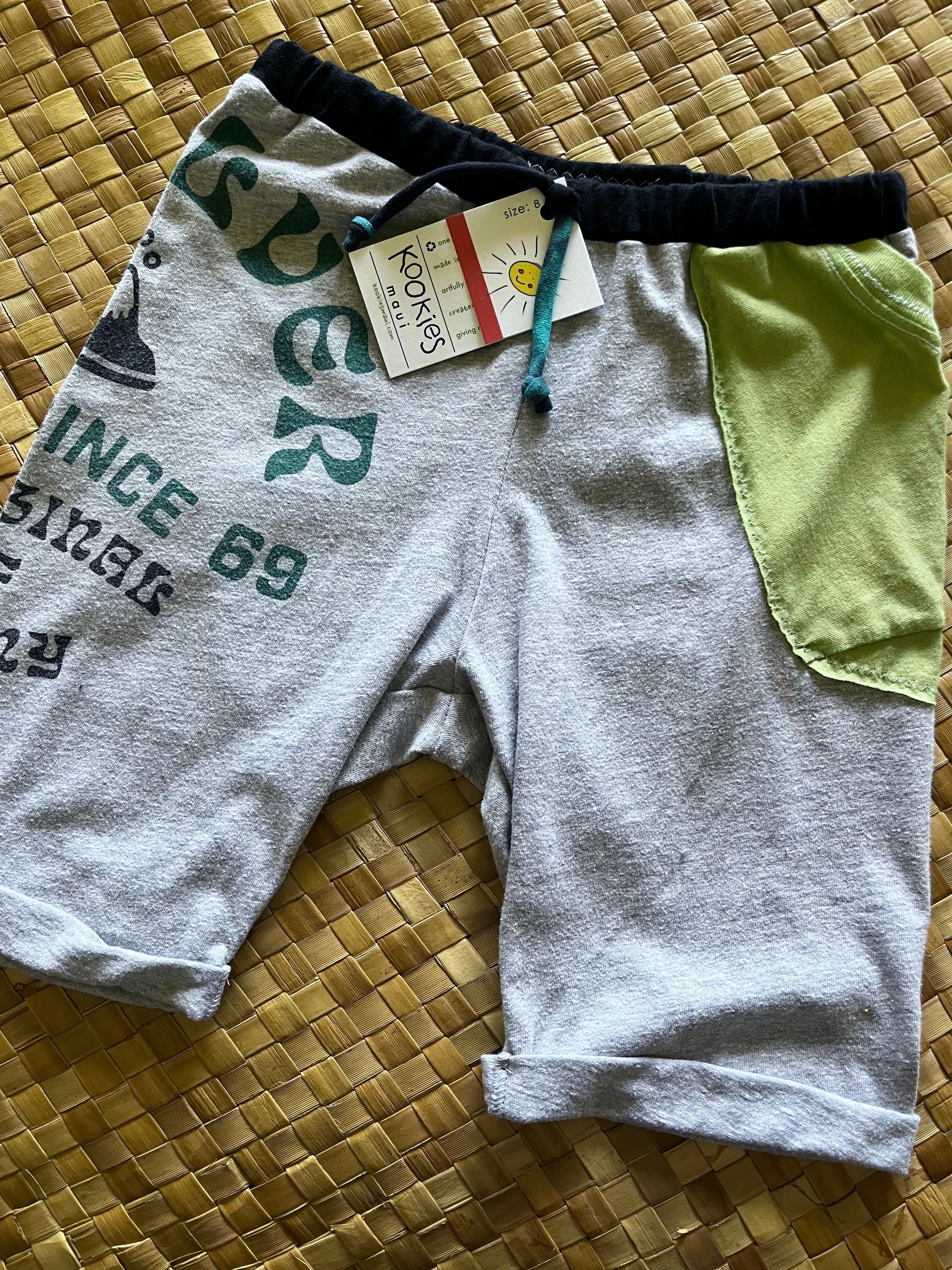 Kids Size 8 "Green & Grey Surf" Beach Comber Shorts