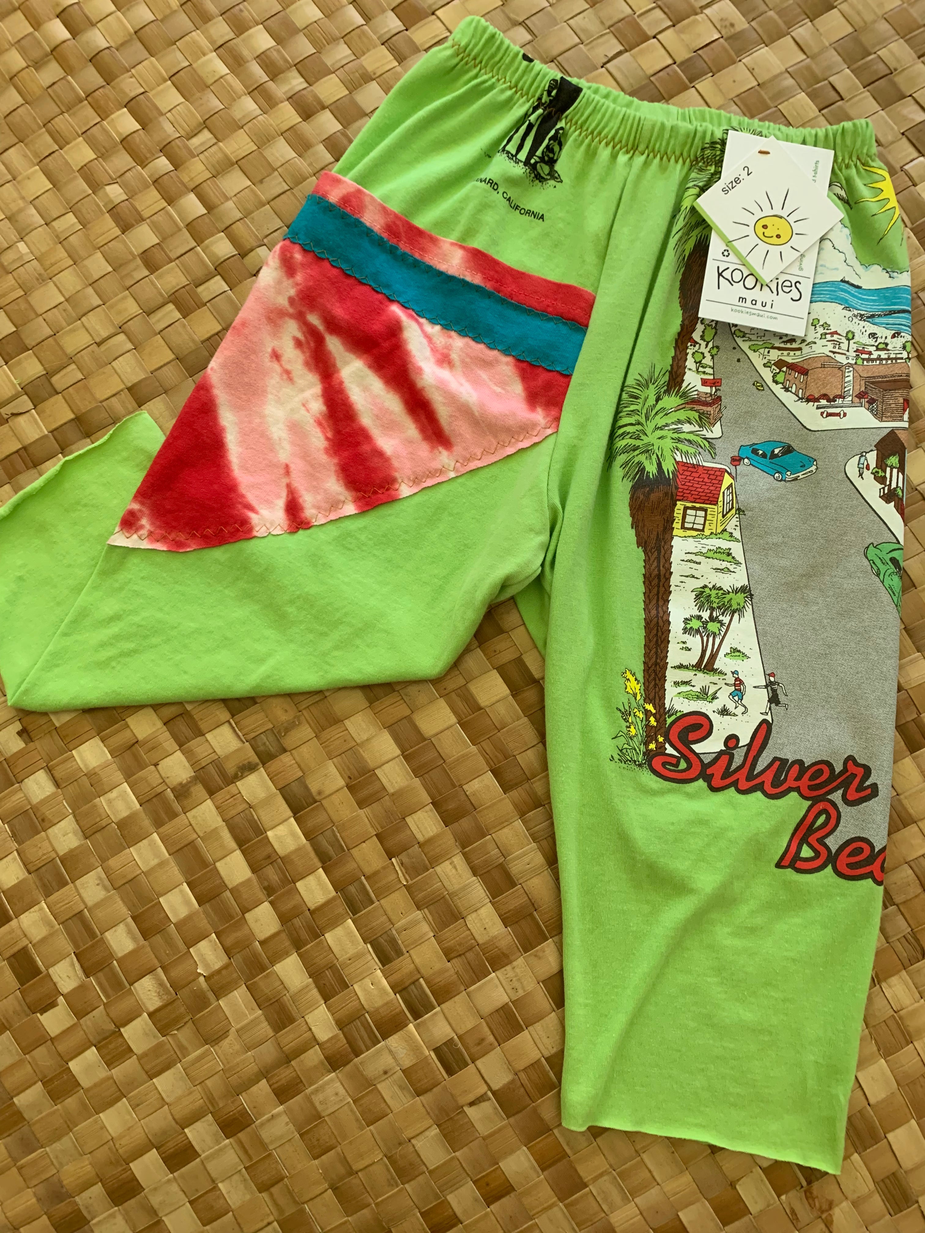 Kids Size 2 "Green & Red Beach Town" ʻOpihi Picker Pants