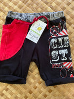 Load image into Gallery viewer, Kids Size 2 &quot;Red &amp; Black Circus Staff&quot; Beach Comber Shorts
