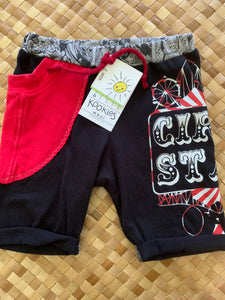 Kids Size 2 "Red & Black Circus Staff" Beach Comber Shorts