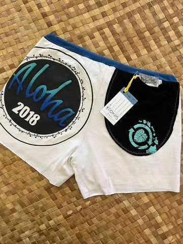 Ladies Size M "White & Blue Aloha Hibiscus" Simple Shorty