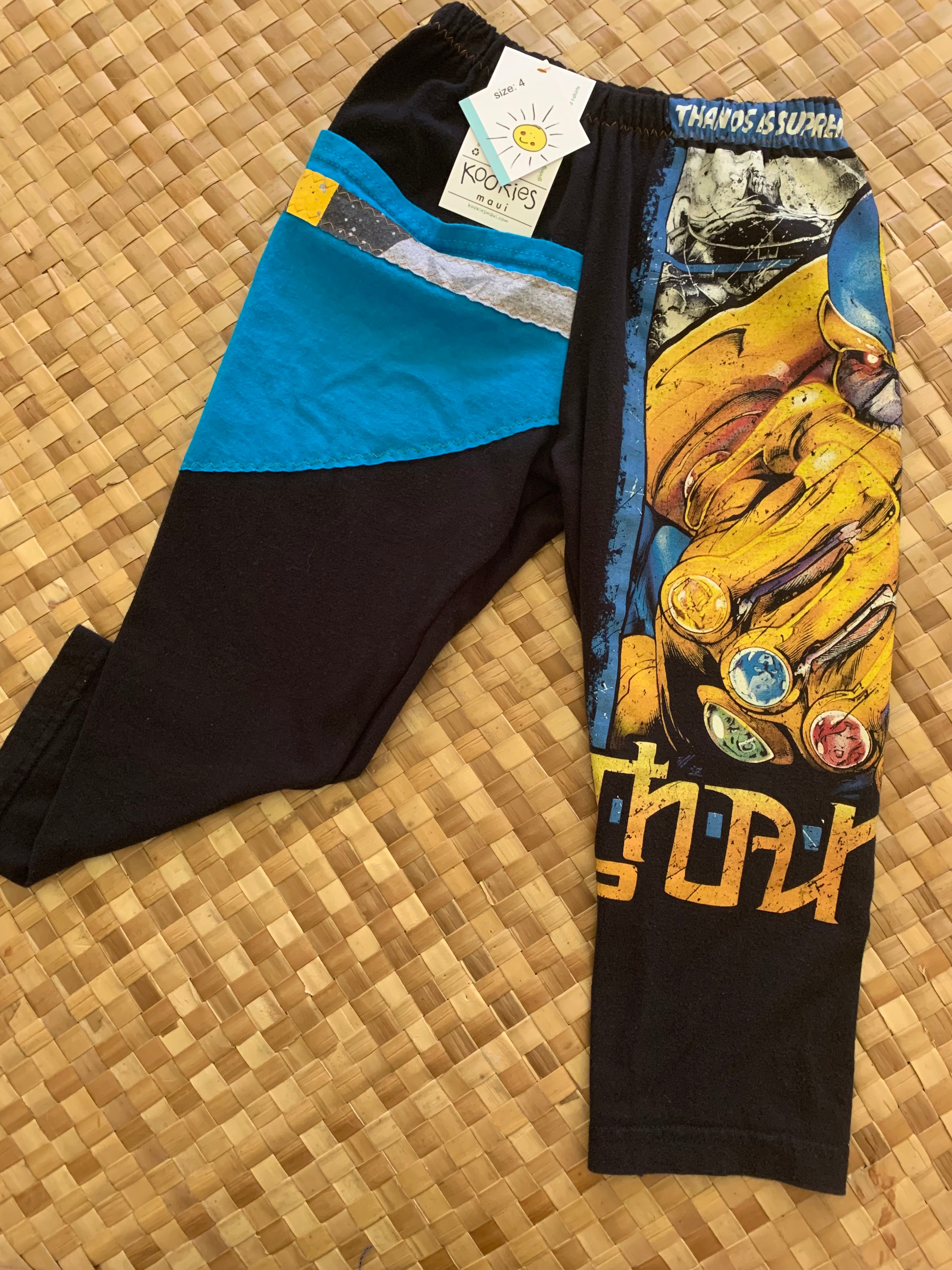 Kids Size 4 "Black & Teal Marvel Thanos" ʻOpihi Picker Pants