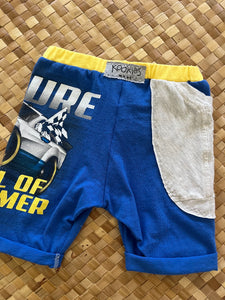 Kids Size 2 "Blue & Yellow Race Car" Beach Comber Shorts