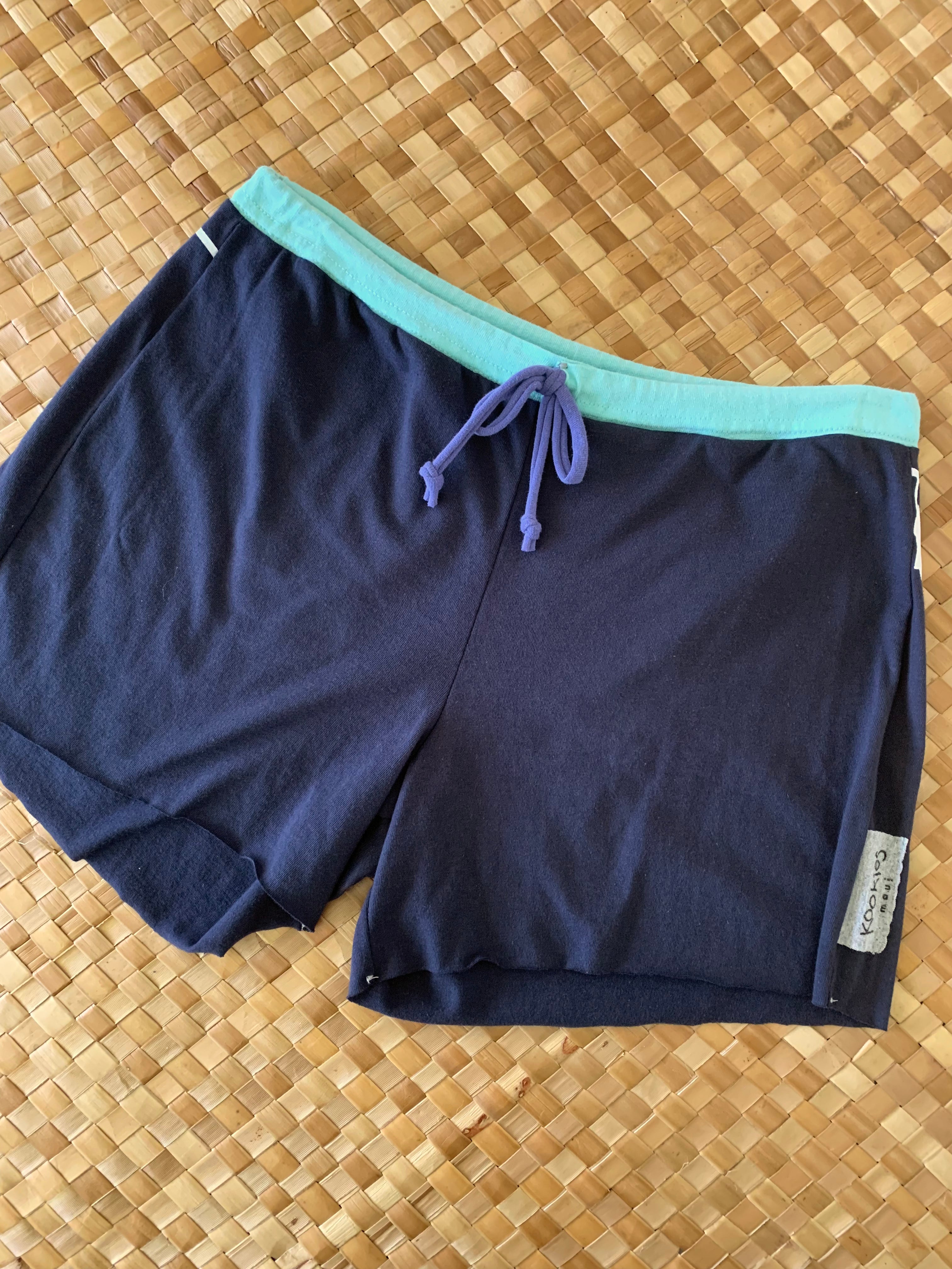 Ladies Size M "Navy & Tie Dye Zipline" Simple Shorty Shorts