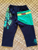 Load image into Gallery viewer, Kids Size 4 "Black &amp; Green Dragon Fish" ʻOpihi Picker Pants
