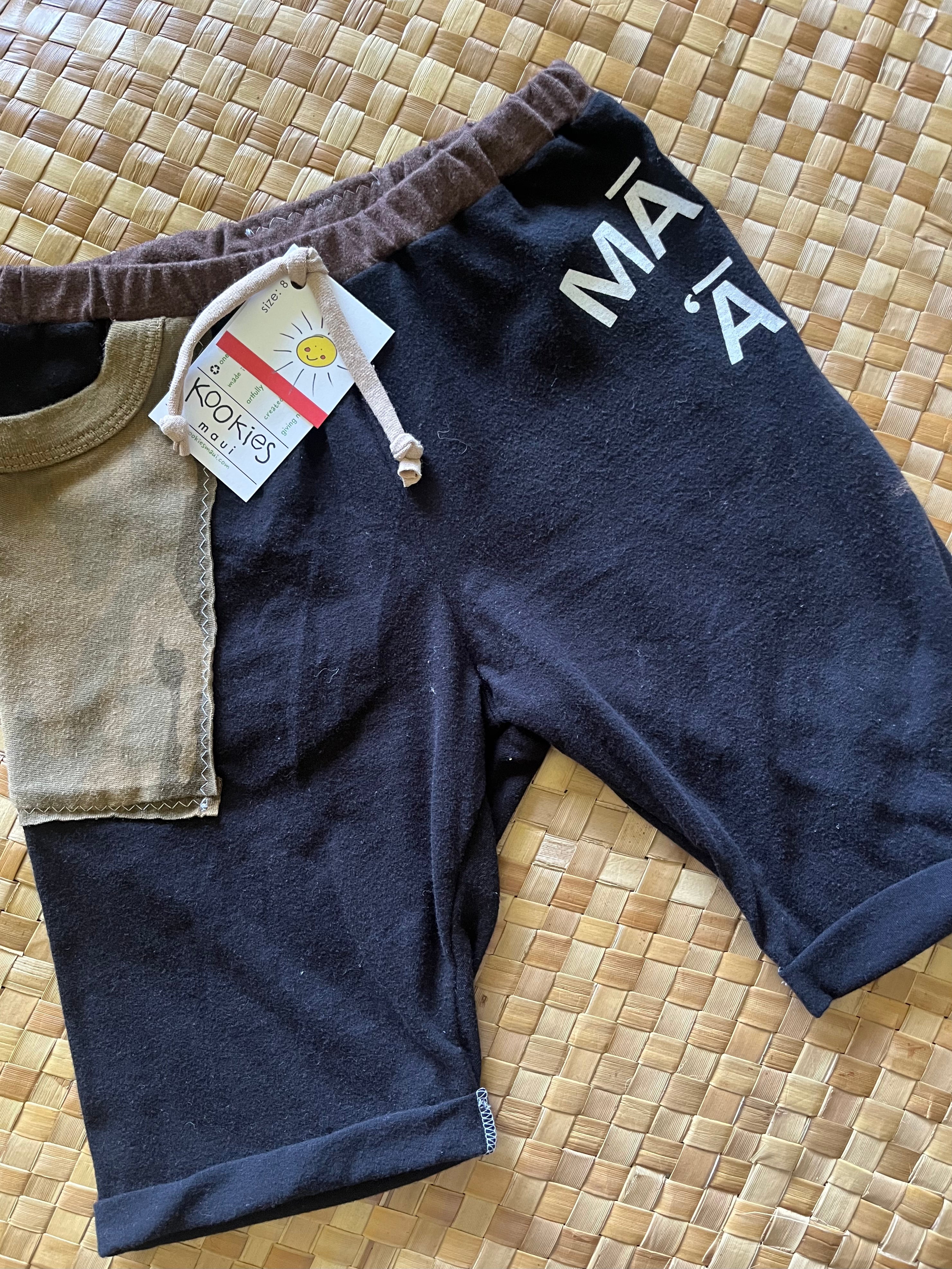 Kids Size 8 "Black & Brown Malama Aina" Beach Comber Shorts