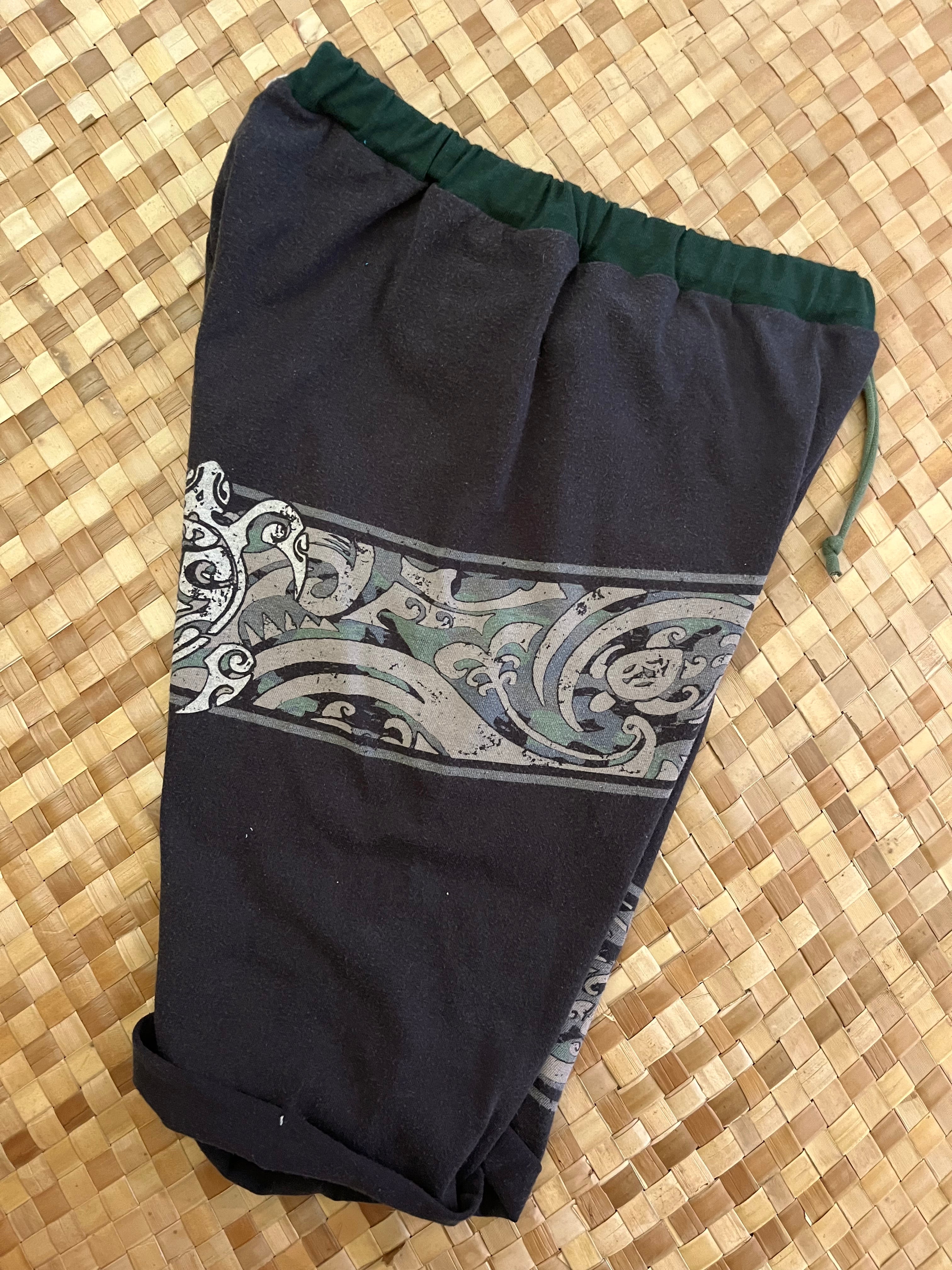 Kids Size 12 "Green & Black Tribal Honu" Beach Comber Shorts