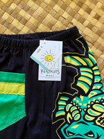 Load image into Gallery viewer, Kids Size 4 "Black &amp; Green Dragon Fish" ʻOpihi Picker Pants
