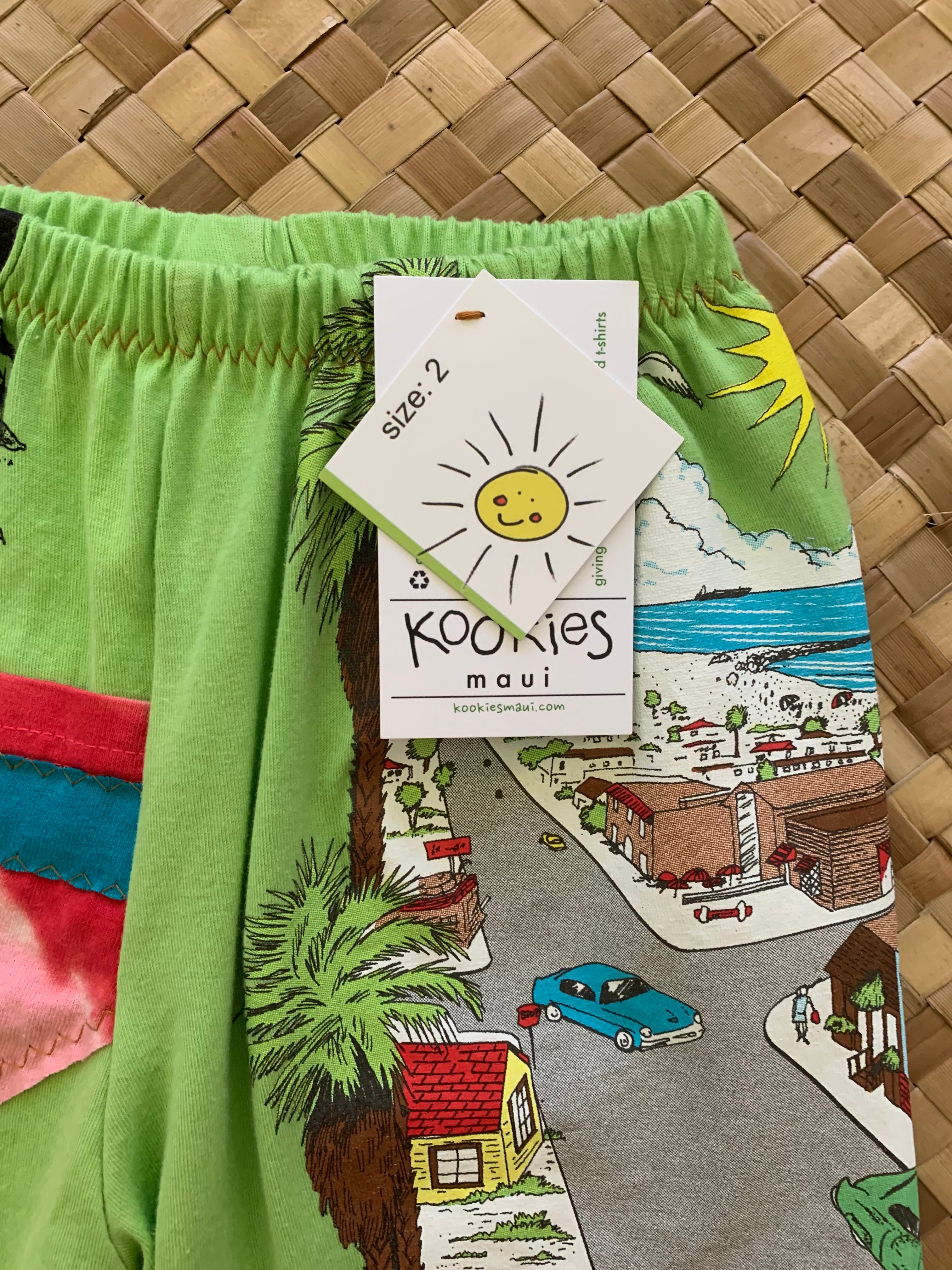 Kids Size 2 "Green & Red Beach Town" ʻOpihi Picker Pants