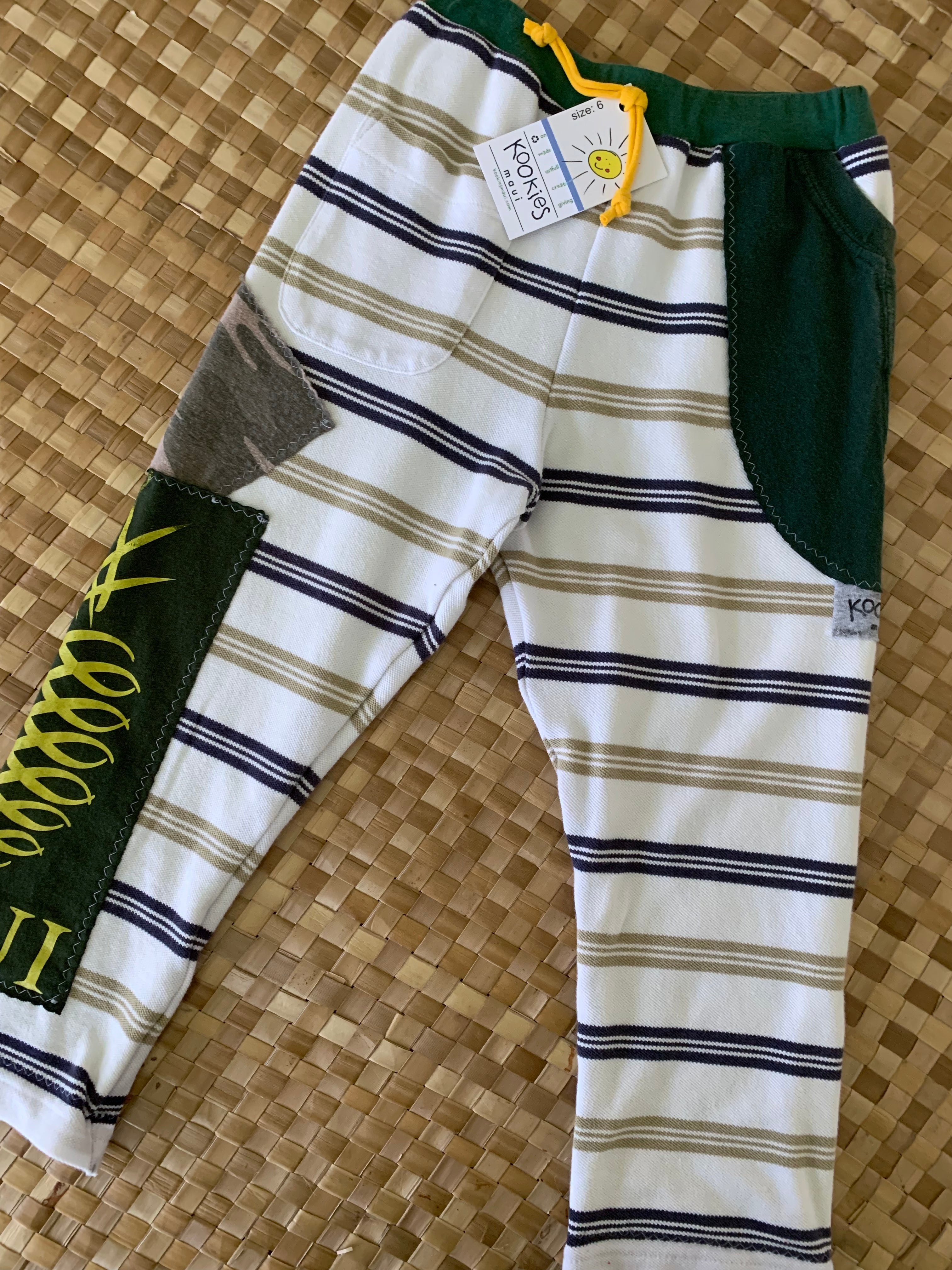 Kids Size 6 "Green Stripes & Camo Maui Gold Pineapple" Star Gazer Pants