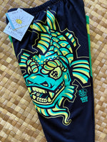 Load image into Gallery viewer, Kids Size 4 "Black &amp; Green Dragon Fish" ʻOpihi Picker Pants
