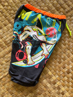 Load image into Gallery viewer, Kids Size 6 &quot;Charcoal &amp; Yellow Surfing Shark&quot; Beach Comber Shorts
