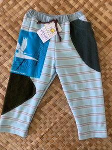 Kids Size 2 "Blue Stripes & Bird of Paradise" Star Gazer Pants