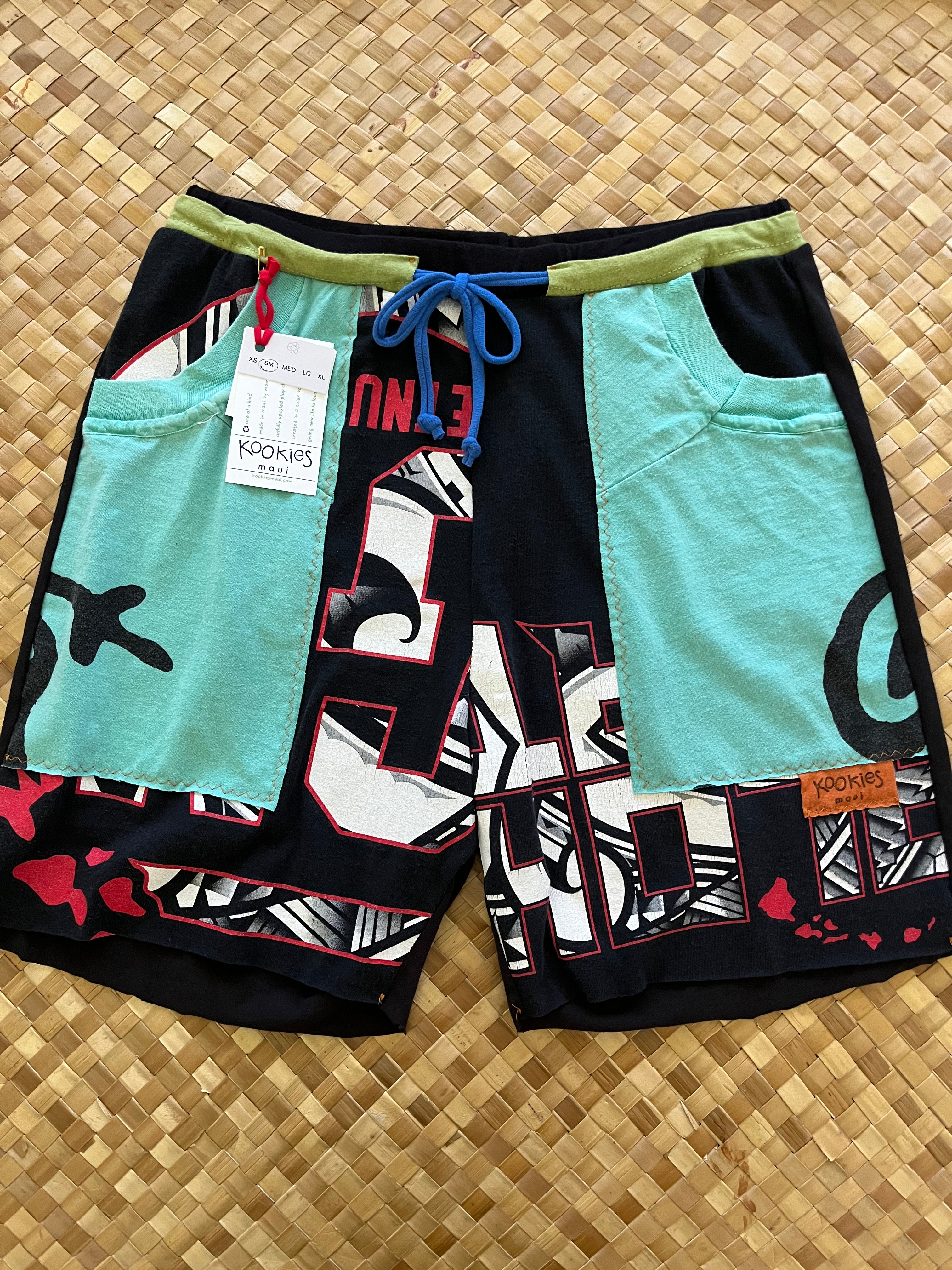 Mens Size S "Black & Teal Ghose Face" Kanikapila Shorts