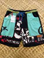 Load image into Gallery viewer, Mens Size S &quot;Black &amp; Teal Ghose Face&quot; Kanikapila Shorts
