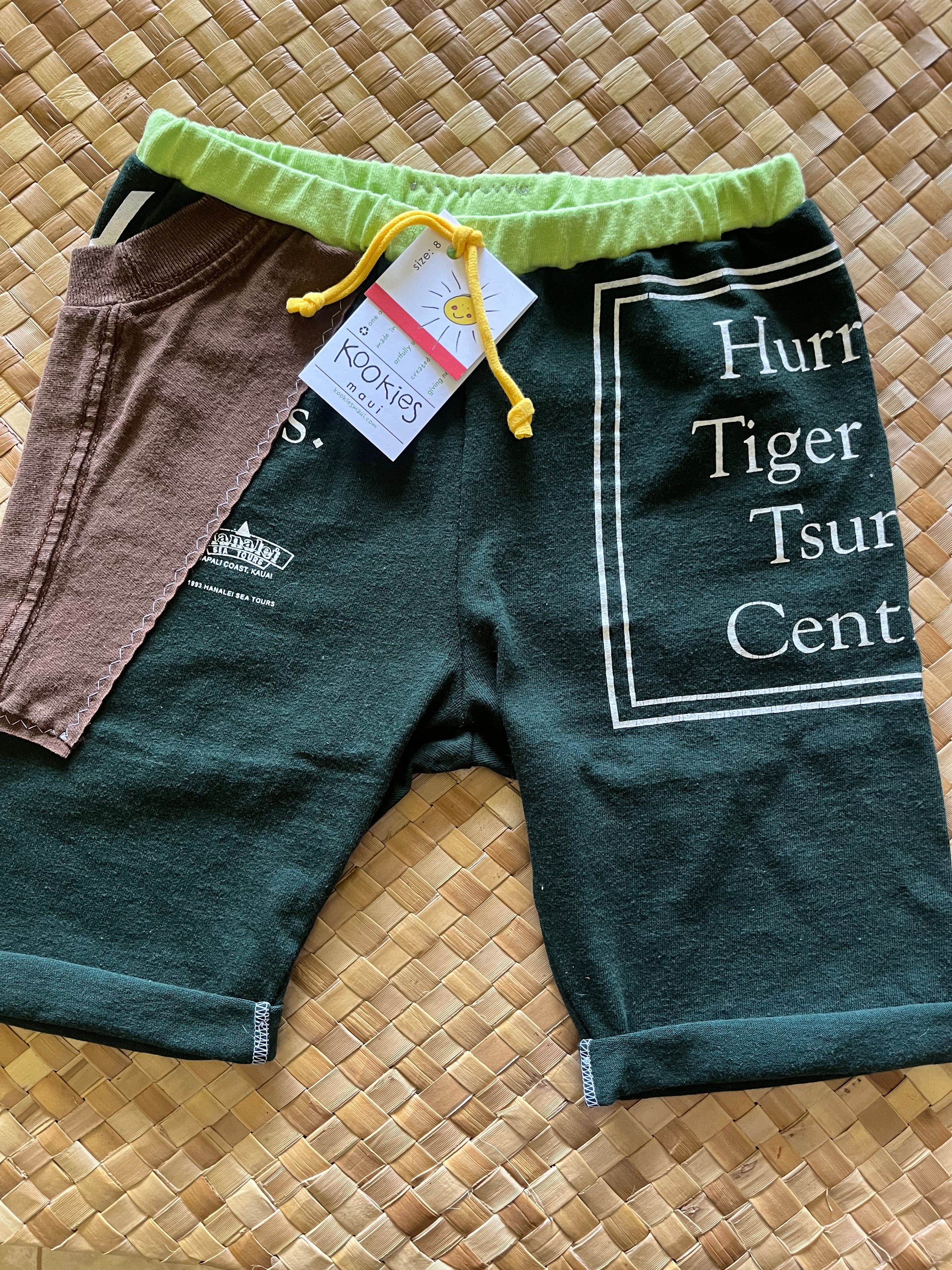 Kids Size 8 "Green & Brown Hawaii Hazards" Beach Comber Shorts