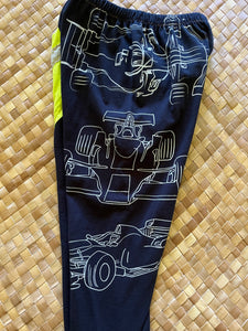 Kids Size 4 "Neon Yellow & Black Cars" ʻOpihi Picker Pants