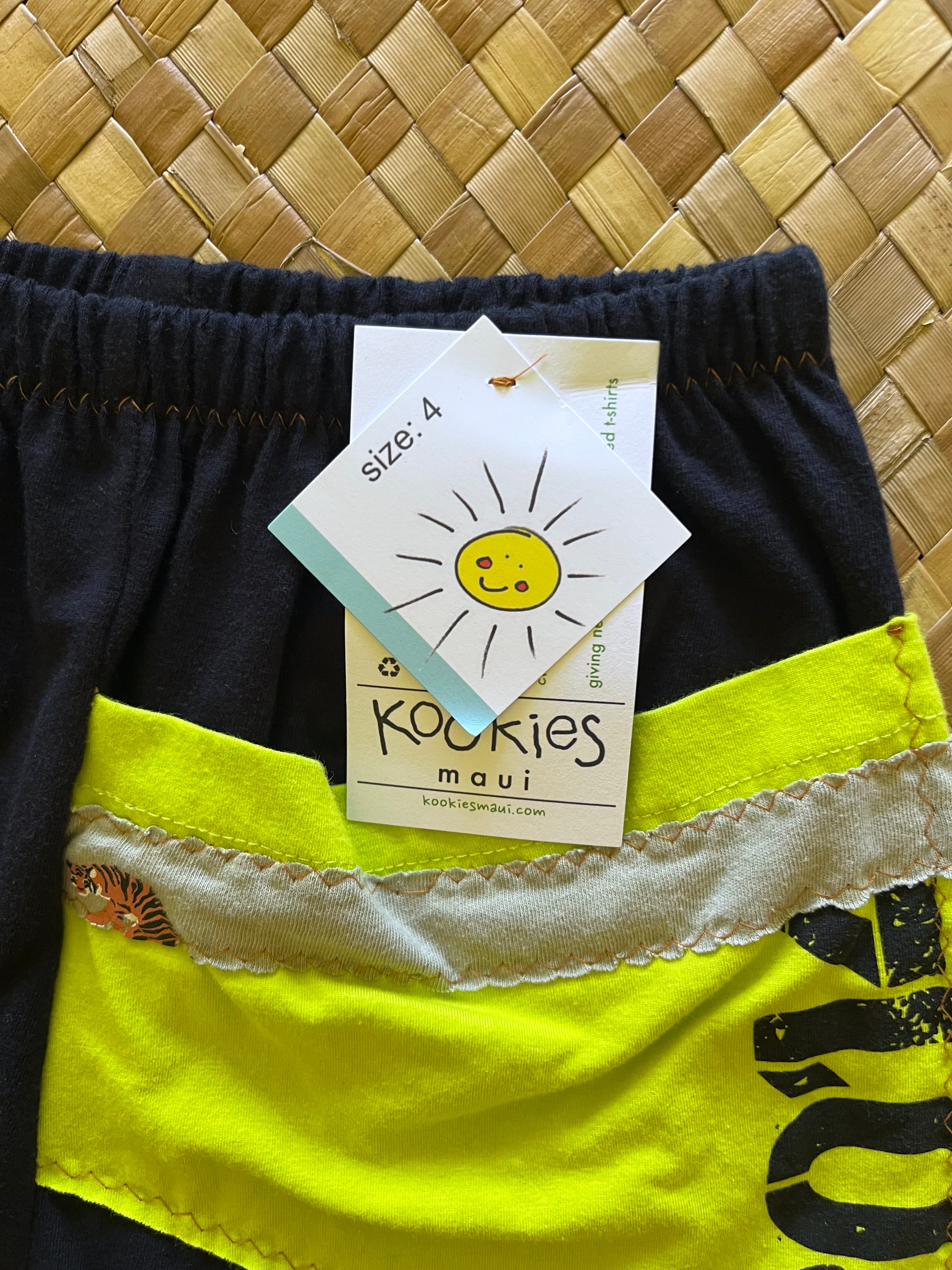 Kids Size 4 "Neon Yellow & Black Cars" ʻOpihi Picker Pants