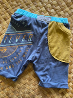 Load image into Gallery viewer, Kids Size 2 &quot;Blue &amp; Gold Surfing&quot; Beach Comber Shorts
