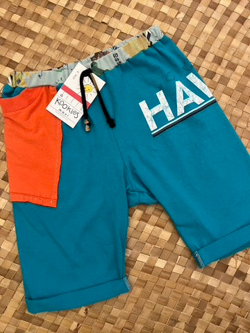 Kids Size 8 "Teal & Orange Hawaii" Beach Comber Shorts