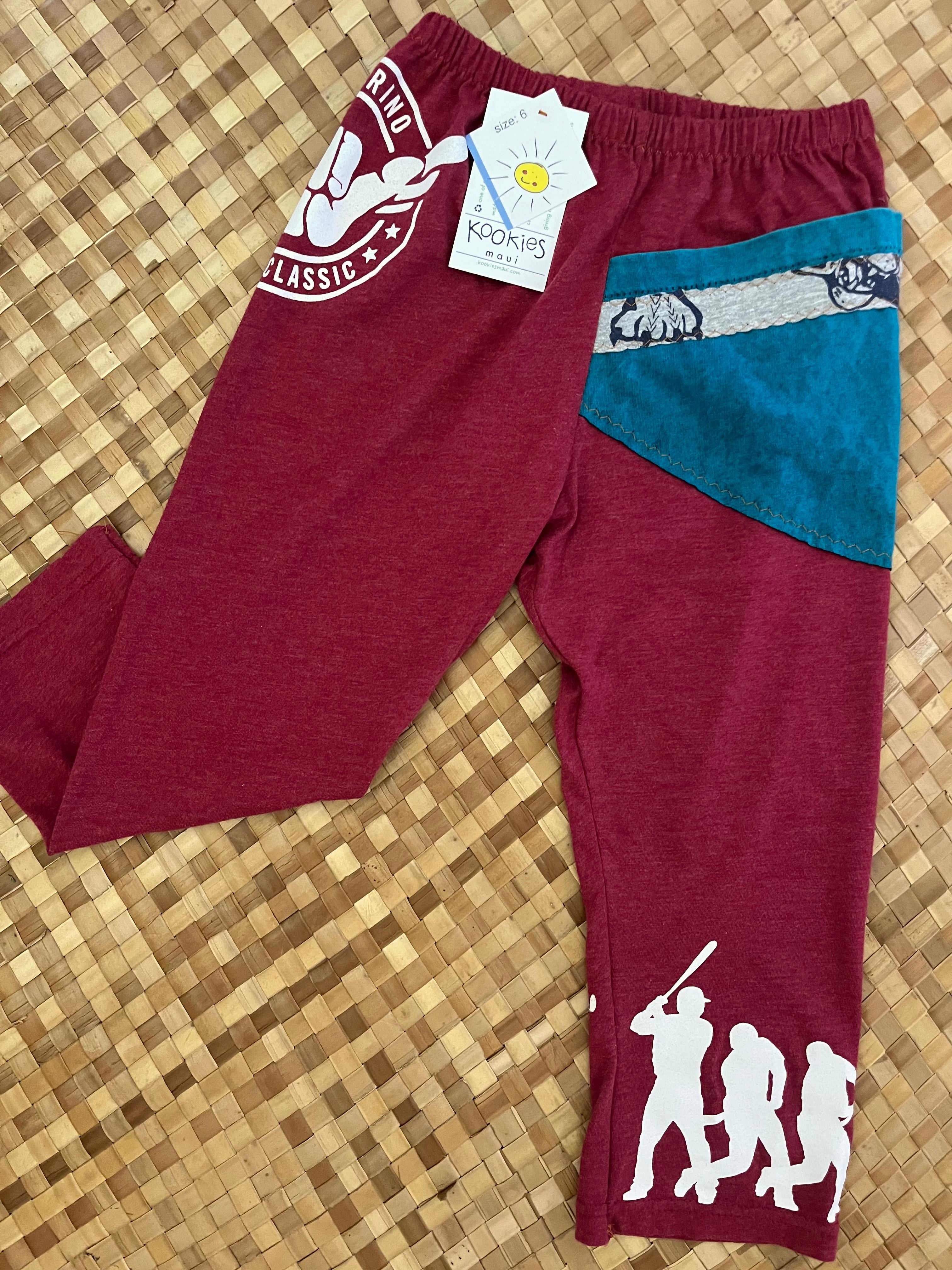 Kids Size 6 "Red & Teal Baseball" ʻOpihi Picker Pants