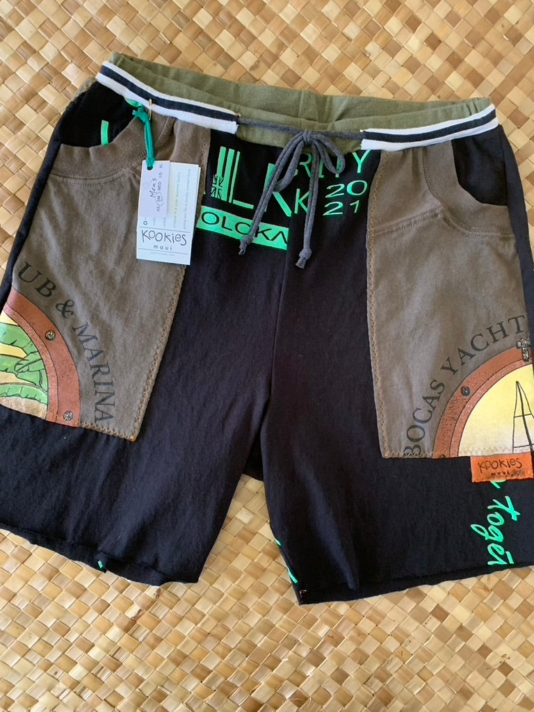 Mens Size S "Black & Olive Hoʻokupu" Kanikapila Shorts