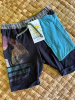 Load image into Gallery viewer, Kids Size 2 "Black &amp; Teal Frenchie Sunset" Beach Comber Shorts
