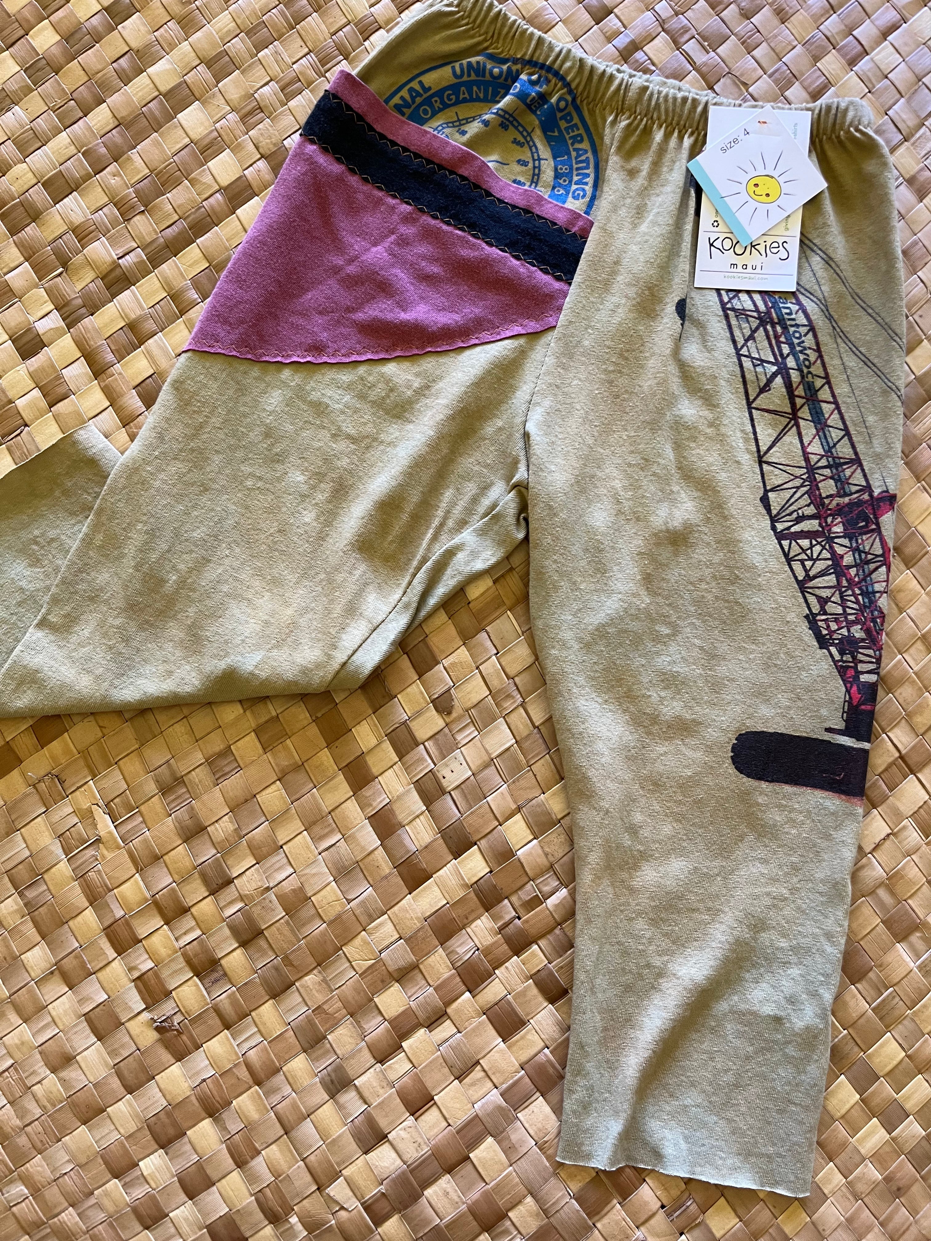 Kids Size 4 "Light Sage Green Crane" ʻOpihi Picker Pants