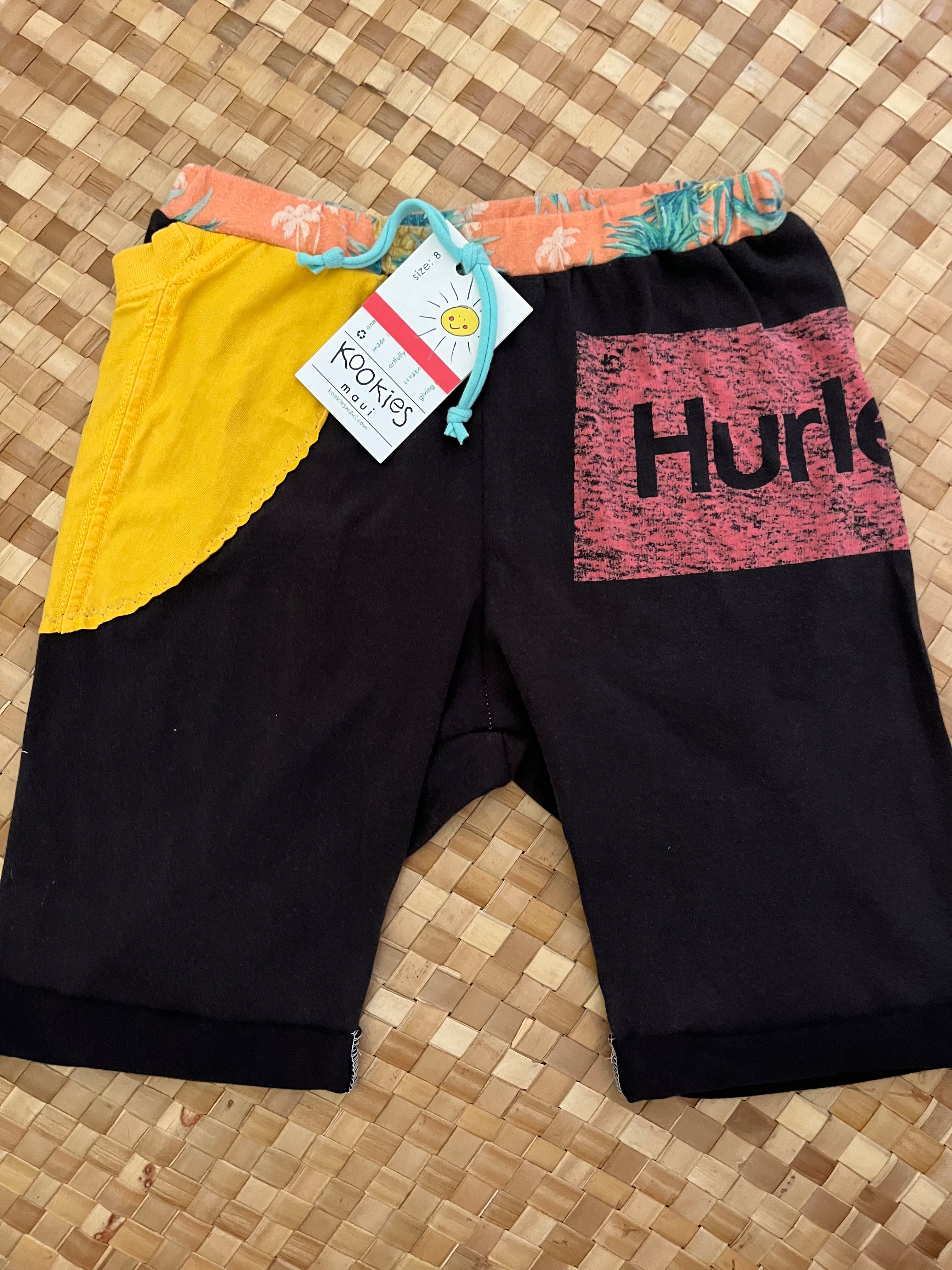Kids Size 8 "Black & Gold Hurley" Beach Comber Shorts