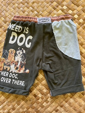 Kids Size 4 "Army Green Dog Pack" Beach Comber Shorts