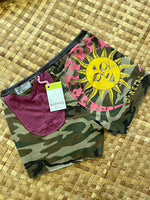Load image into Gallery viewer, Ladies Size S &quot;Camo &amp; Goldenrod Sun and Moon&quot; Simple Shorty
