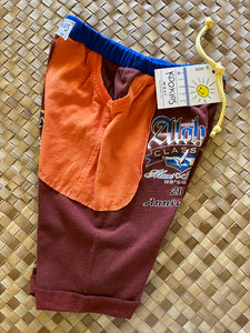 Kids Size 6 "Rust and Blue Aloha Classic" Beach Comber Shorts