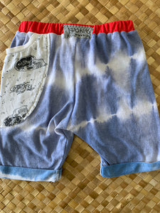 Kids Size 4 "Blue Tie Dye Skulls" Beach Comber Shorts