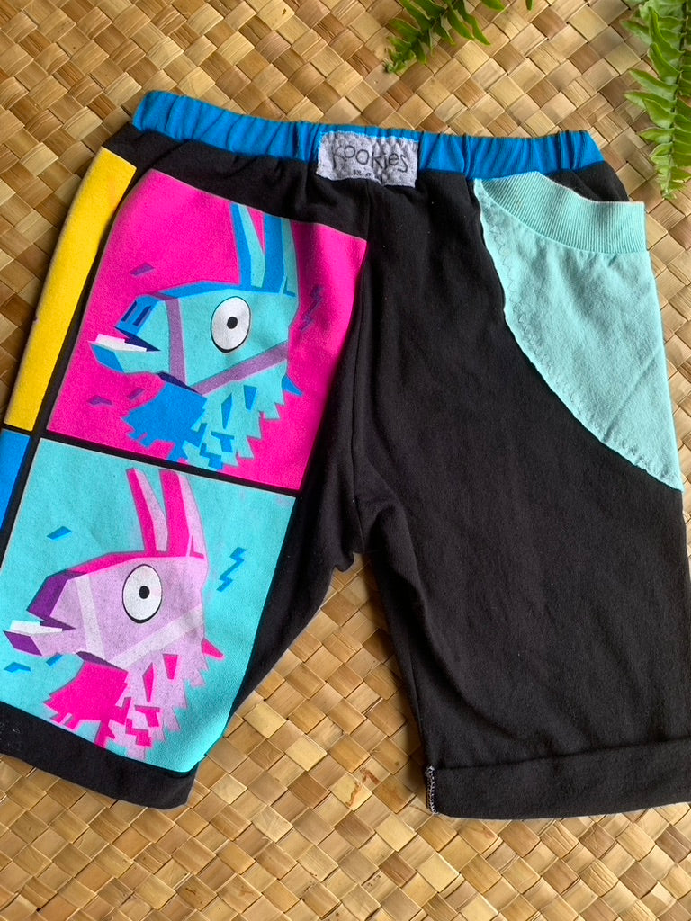 Kids Size 6 "Rainbow llama" Beach Comber Shorts