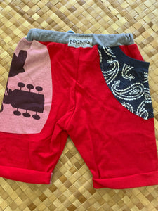 Kids Size 4 "Red & Blue Bird and Guitar" Beach Comber Shorts