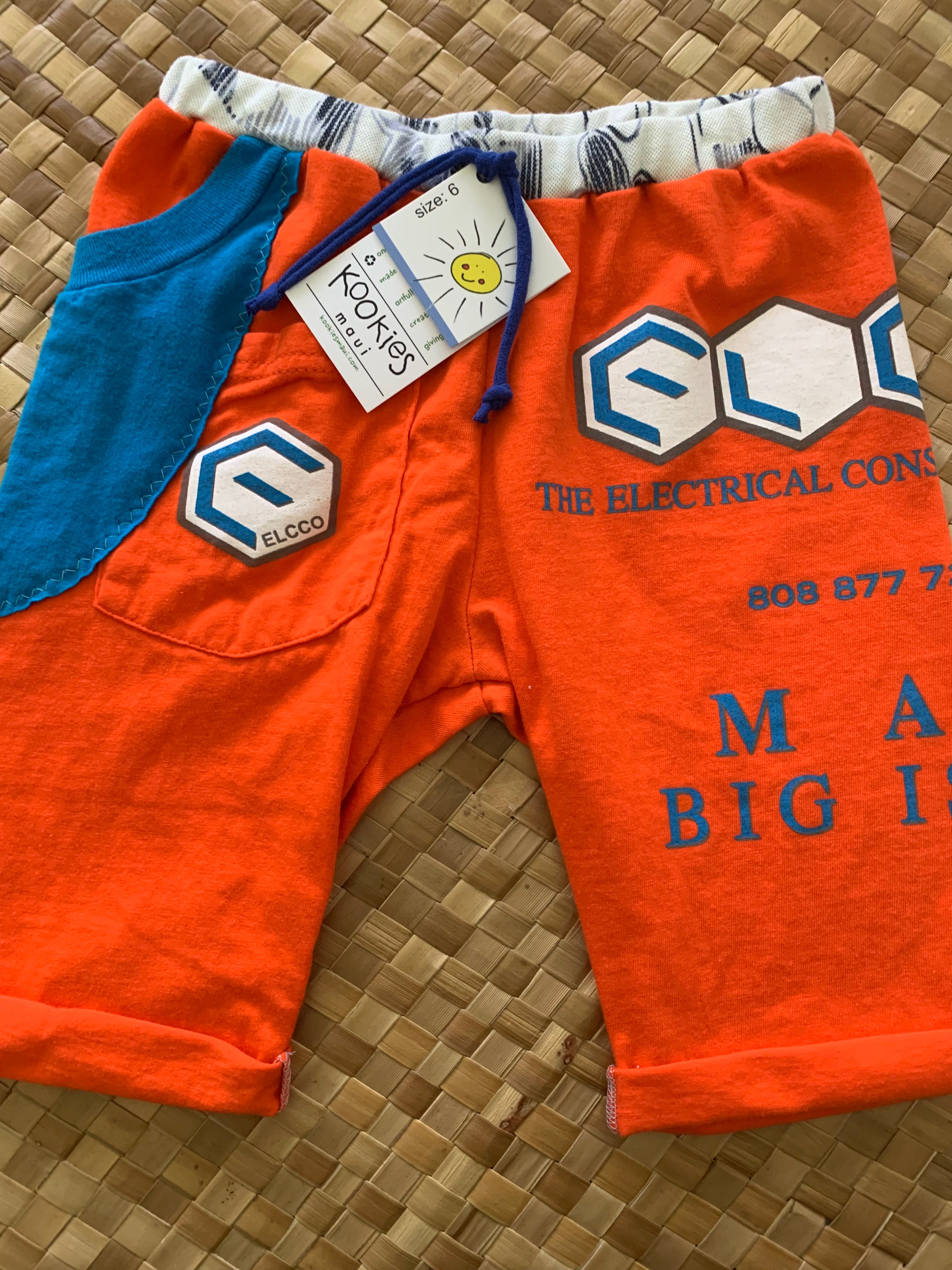 Kids Size 6 "Orange & Teal Maui Lightening Bolt" Beach Comber Shorts