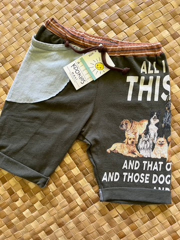 Kids Size 4 "Army Green Dog Pack" Beach Comber Shorts
