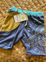 Load image into Gallery viewer, Kids Size 2 &quot;Blue &amp; Gold Surfing&quot; Beach Comber Shorts
