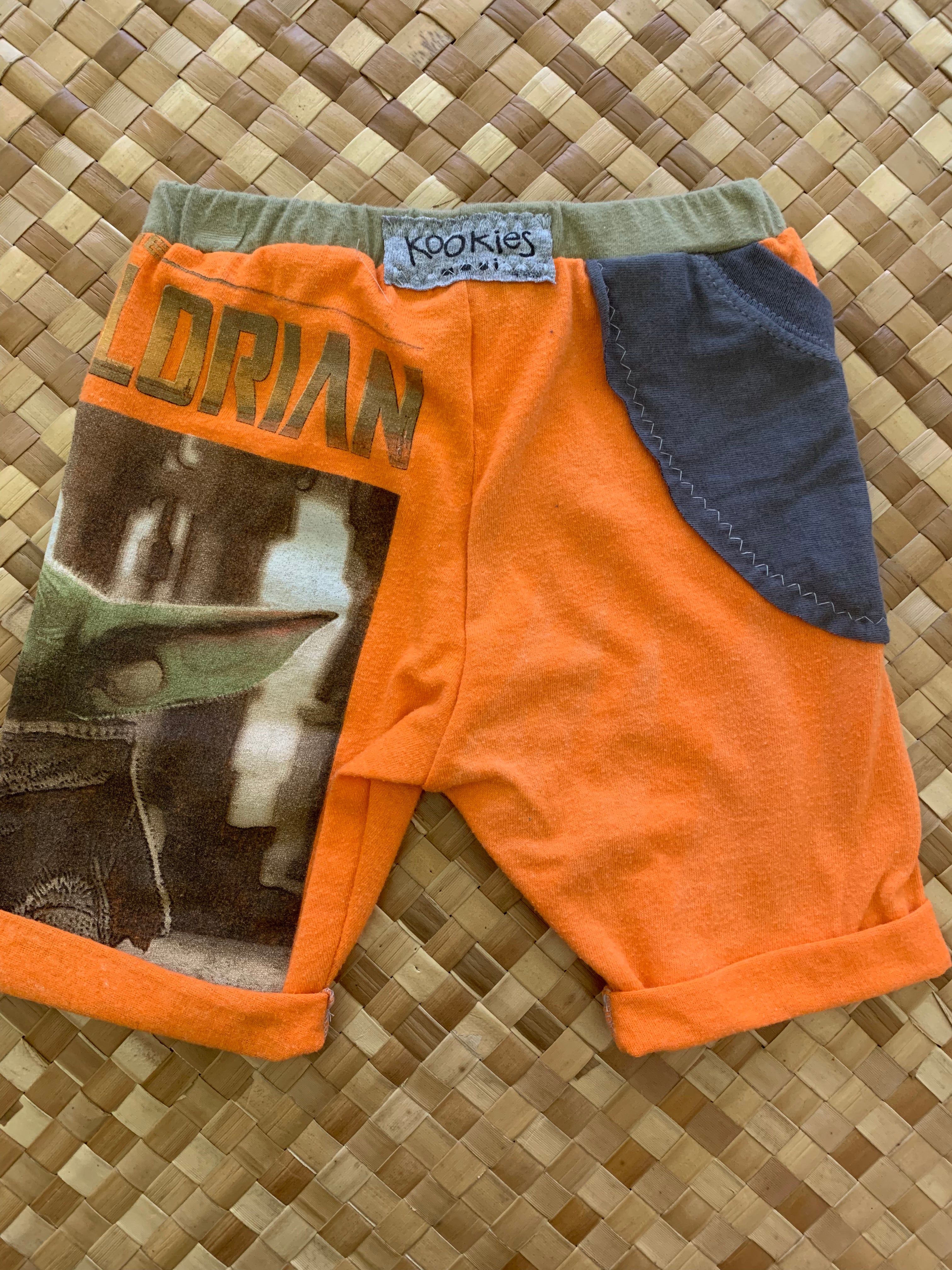 Kids Size 2 "Orange & Grey Baby Yoda" Beach Comber Shorts