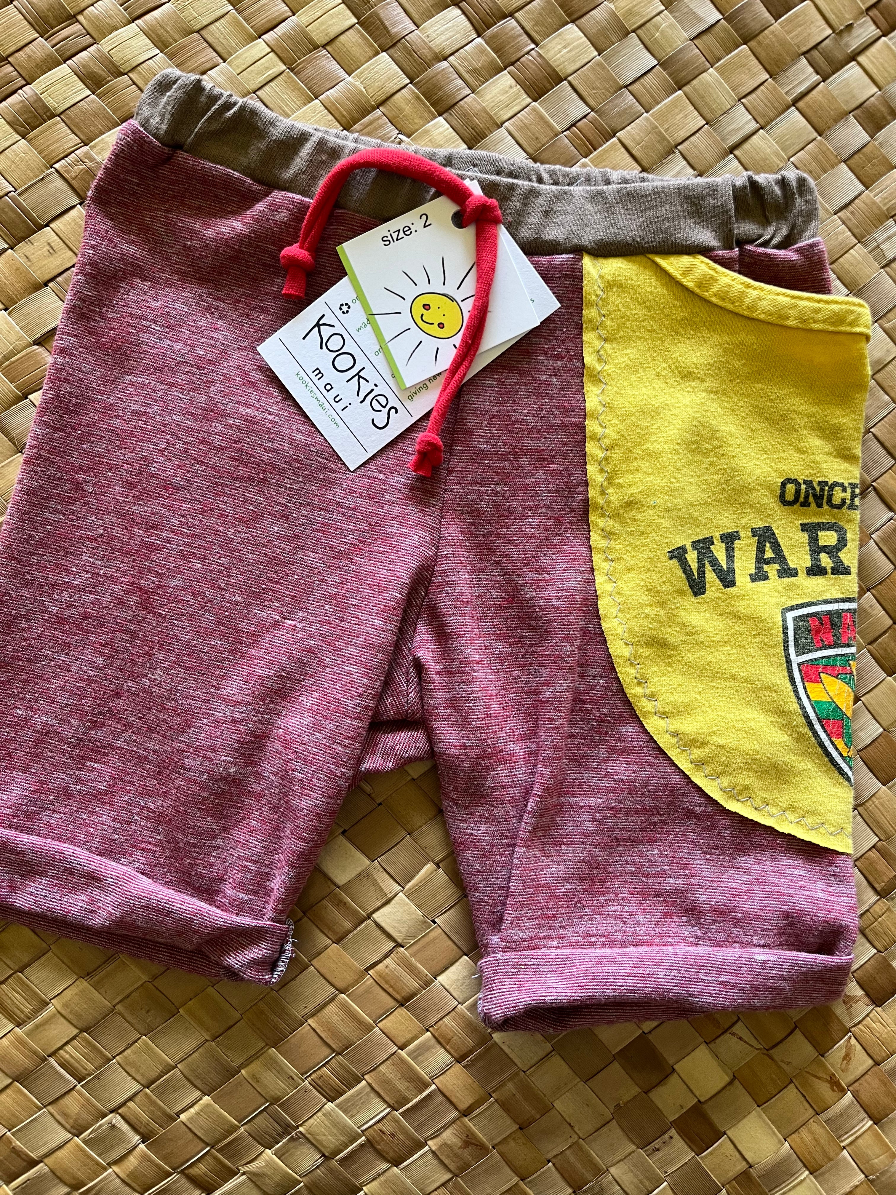 Kids Size 2 "Red & Yellow We Were Warriors" Beach Comber Shorts