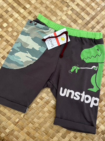 Kids Size 8 "Green & Grey Unstoppable Dino" Beach Comber Shorts