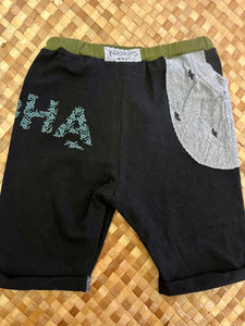 Kids Size 8 "Green & Black Shaka Aloha" Beach Comber Shorts