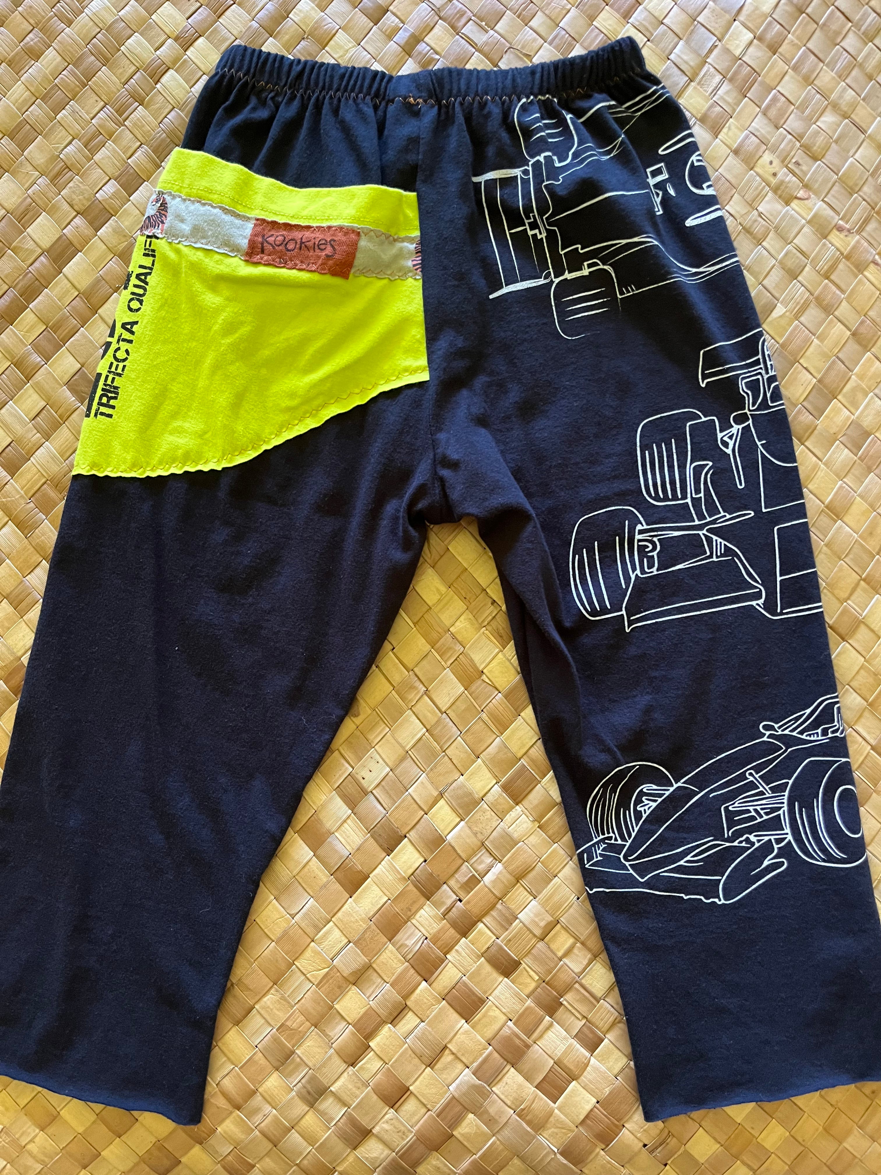 Kids Size 4 "Neon Yellow & Black Cars" ʻOpihi Picker Pants