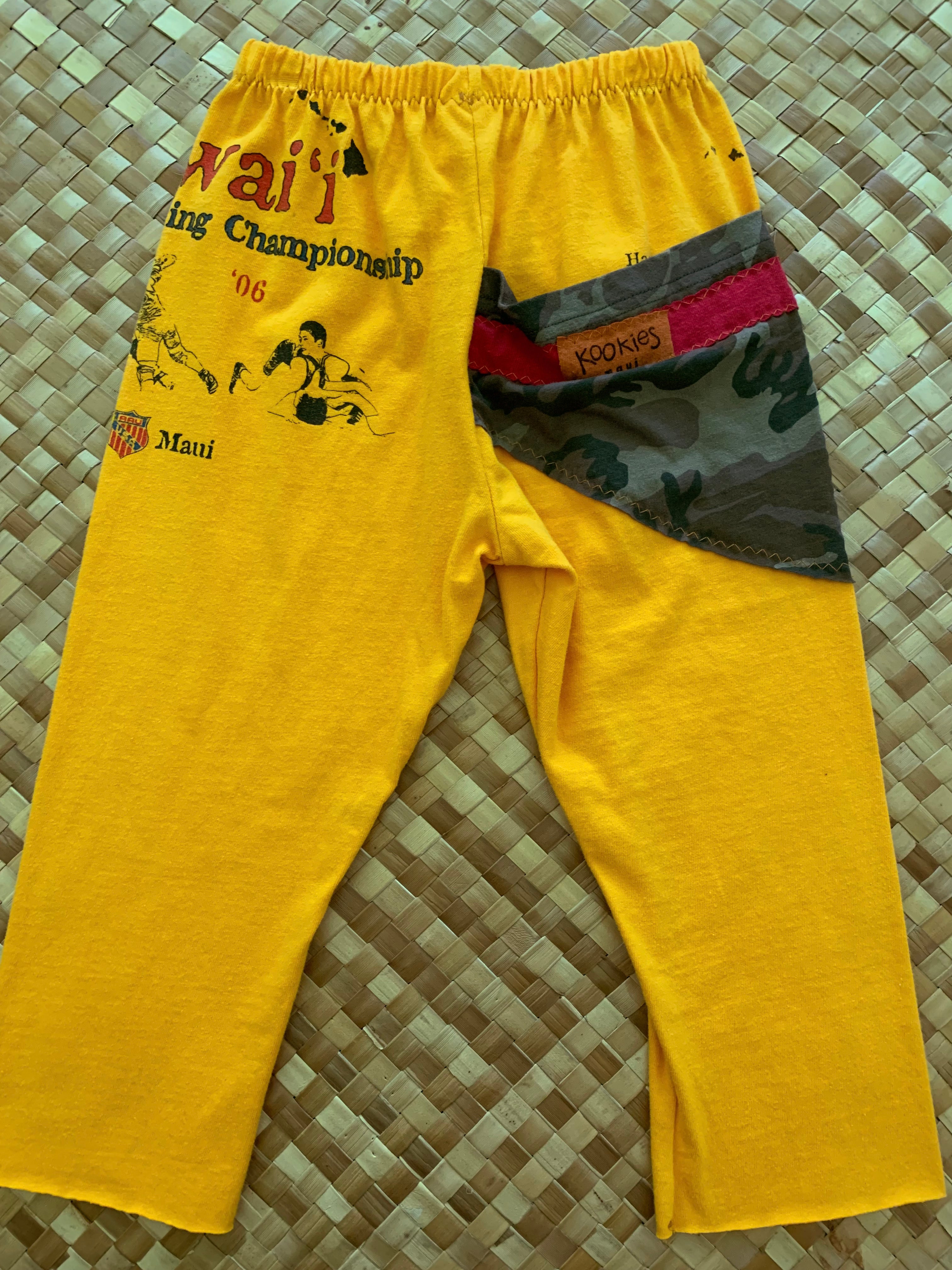 Kids Size 4 "Gold & Red Vintage Lahaina Wrestling" ʻOpihi Picker Pants