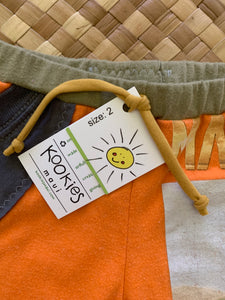 Kids Size 2 "Orange & Grey Baby Yoda" Beach Comber Shorts